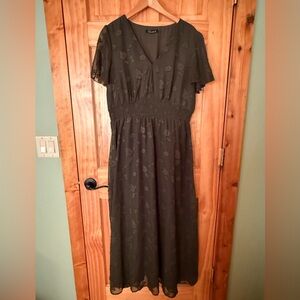 Boho Floral Maxi Dress, Short Sleeve, XL.